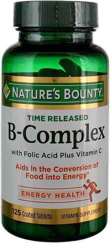 فيتامين ب المركب من Nature's Bounty، مكمل فيتامين تم إصداره بمرور الوقت مع حمض الفوليك بالإضافة إلى فيتامين C، يدعم استقلاب الطاقة وصحة الجهاز العصبي، 125 قرصًا (عبوة من 3) in Saudi Arabia