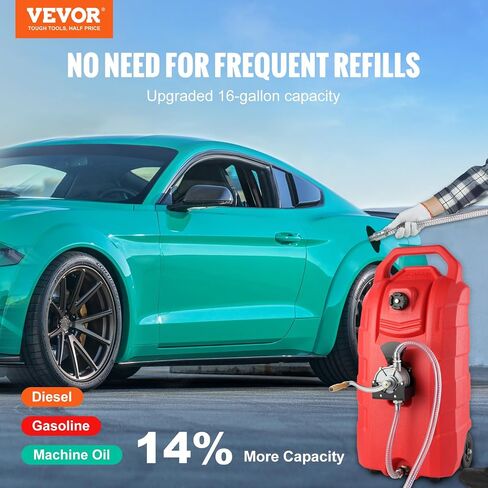 VEVOR 16 Gallon Fuel Caddy, 7.8 L/min, Portable Gas Storage Tank Container with Hand Pump Rubber Wheels, Fuel Transfer Storage Tank for Gasoline Diesel Machine Oil Car Mowers Tractor Boat Motorcycle in Saudi Arabia