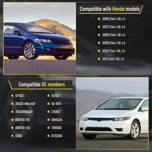 حزم ملف الإشعال UF582 مع شمعات إشعال إيريديوم، متوافقة مع Honda Civic 1.8L L4 2006-2011، بديل لـ C1580، IC662، 5C1637، GN10324 in Kuwait