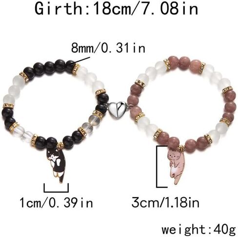 XAM 2Pcs Cat Couple Friendship Bracelet Kawaii Kitten Bead Bracelet Cute Heart Matching Bracelets Y2k Cat Bracelets Animal Charm Bracelets BFF Relationship Jewelry Gifts in Saudi Arabia