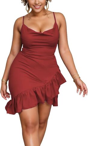 XFT Women's Summer Sexy Suspender Tight Fashion Ruffle Mini Dress in Saudi Arabia