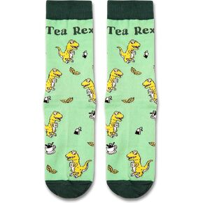 Tea Rex Socks, Funny Cute Dinosaur Design Cotton Socks For Men, Women & Teens, 1 Pairs - Gift For Dinosaur Love. (022)