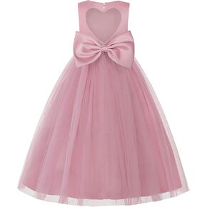 JerrisApparel Flower Girl Dress Heart Cutout Back Sleeveless Tulle Gown Beaded Waist Wedding Party Dress in Kuwait