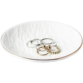 Ceramic Jewelry Tray Ring Dish, Ring Holder for Jewelry Key Tray for Home Decor, Birthday, Christmas Gifts for Women, Girls (White)
