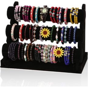 LuiceABC Bracelet Display Stand, 3 Tiers Black Velvet Soft T Bar Bracelet Holder Jewelry Watch Tower Organizer (Grey)