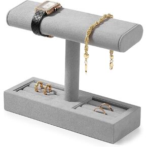 Microfiber Watch Display Stand T-bar Watch Ring Stand for Men and Women Jewelry Bracelet Watch Ring Organizer for Store and Home(Beige)