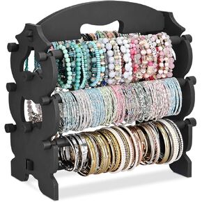 Ikee Design Wooden Jewelry Bracelet with 8 holding rods Display Stand Bangle Scrunchie Organizer Holder, Portable Bracelet Holder Stand with Eight Holding Rods for Retail, Store, Showcase, Black Color
