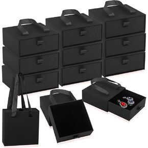 صندوق هدايا مجوهرات فاخر من Nsmykhg، 12 عبوة منظم مجوهرات مبطن بالمخمل، صندوق مجوهرات ذو درج صغير للأقراط والخواتم، 2 في 1 نمط درج صندوق هدايا مجوهرات مع حبل مقبض، 8.3 × 1.8 × 1.4 بوصة (أسود) in Kuwait