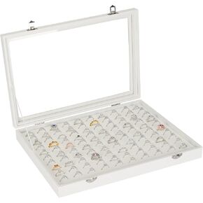100 Slots Ring Organizer Display Tray, Velet Jewelry Ring Stud Earring Holder Storage Box with Transparent Lid for Store Display Home dresser storage (Black)