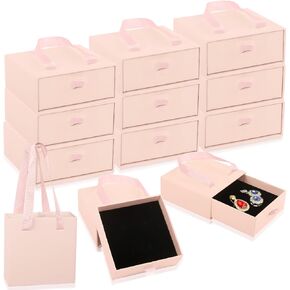 Nsmykhg Luxury Jewelry Gift Box,12 Pack Velvet-Lined Jewelry Organizer Compact Drawer Jewelry Box for Earrings & Rings,2 in 1 Jewelry Gift Box Drawer Style with Handle Rope,8.3x1.8x1.4 Inches (Black)
