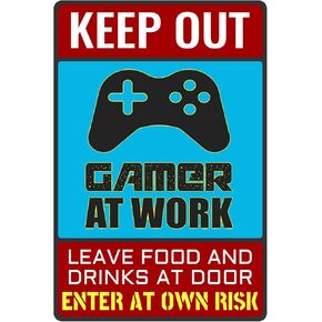 Keep Out Gamer at Work - Bestylez Funny Gamer Sign For Gaming Room Wall Door Decor - Gift For Teen Boy, Boyfriend 12" * 8" (159)
