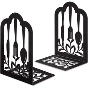 Book Ends,Metal Bookend,Bookend Decorative Heavy Book Ends for Shelves, Home Decorative Bookends for Heavy Books,Non-Skid Black Book Holder for Kitchen Housewarming Cooking Lover Gifts
