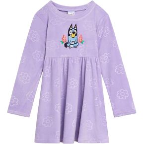 Bluey Girls Velour Skater Dress Toddler to Big Kid Sizes (2T - 10-12)
