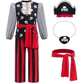 Kids Pirate Costume for Boys with Pirate Accessories Set Halloween Pirate Outfits Party Dress Up