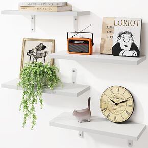 Fixwal Black Wall Floating Shelves for Bedroom, Shelves for Room Wall Set of 6, Wall Mounted Shelf for Bathroom, Kitchen and Living Room Storage- Black