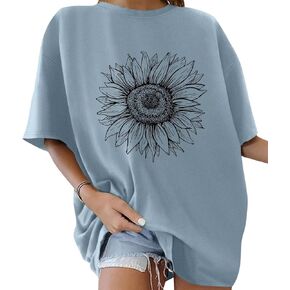 ORANDESIGNE Women’s Oversized Graphic Print Short Sleeve Tunic Tops Crew Neck Casual Drop Shoulder T Shirts