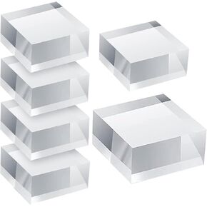 6 Pieces Acrylic Square Display Block 2 x 2 x 1 Inches Clear Polished Cube Jewelry Stand Ring Showcase Holder Base