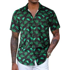 Men's Hawaiian Bowling Shirts for Mardi Gras and St Patricks Day Short Sleeve Button Down Holiday Graphic Shirt