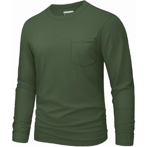 MAGNIVIT Men's Long Sleeve Cotton Shirts with Pocket Crew Neck Casual Shirt Regular Fit Solid Top Spring Autunmn Fall