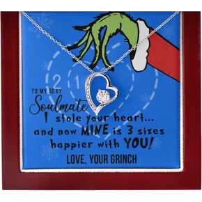 Grinch Necklace Gifts For Women Christmas Presents Jewelry Heart Pendant with Message Card and Gift Box for Wife Soulmate Girlfriend Daughter Granddaughter
