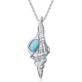 Conch Shell Necklace 925 Sterling Silver Blue Larimar Gemstone Seashell Pendant Summer Beach Jewelry Gifts for Women