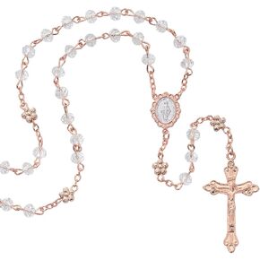 Rose Gold Toned Catholic Rosary with Miraculous Medal Centerpiece, Religious Gift for Girls