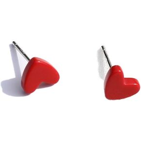 925 Sterling Silver V-shape Small Red Heart Stud Earring