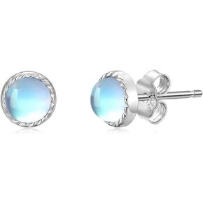 Turquoise/Moonstone Stud Earrings for Women 925 Sterling Silver Earrings Gift for Women Girls- 5mm/6mm/7mm