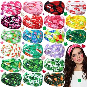 Giegxin 21 Pcs Holiday Valentine's Day Headbands Bulk for Women Valentine Headbands Mother's Day Pink Heart Elastic Wide Hair Wrap Assorted Styles Hair Accessories for Yoga Running Workout Party