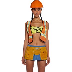Dolls Kill Women Construction Worker Halloween Costume - Vest and Safety Gear by Trickz N' Treatz