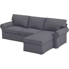 Sofa Covers Custom Made for IKEA 4 Seat Loveseat Chaise Sectional Corner Slipcovers (Polyester Flax Light Gray, Ektorp 4 Seat Chaise)