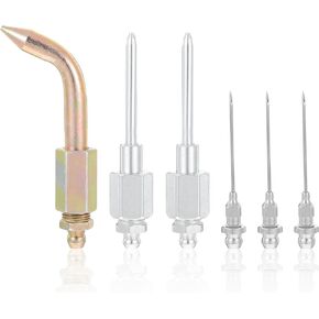 6Pcs Grease Needle Nozzle Kit, Needle Nose Grease Dispenser, Bearing Grease Injector Needle Grease Tip Fitting Tool Coupler Grease Needle Accessory Set for Narrow Space & Deep Metal