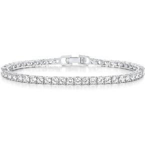 Tennis Bracelet for Women and Men 14K White Gold Plated 3mm High-Carbon Diamond Classic Bracelet Size 7.5 Inch (2.5mm)