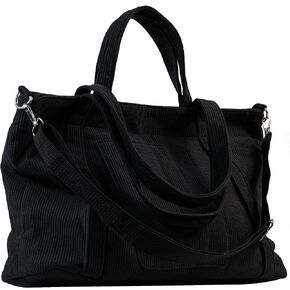 METALPHA Tote Bag for Women, Large Work Corduroy Tote Bags Zippered Messenger Travel Bag Shoulder Crossbody Hobo Handbags