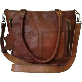 Madosh Womens Brown Crossbody Genuine Leather Shoulder Tote Office Handbag Casual Purse Satchel Bag