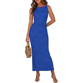 PRETTYGARDEN Womens Spaghetti Strap Bodycon Maxi Dress 2025 Summer Textured Sundress Elegant Wedding Guest Cocktail Dresses