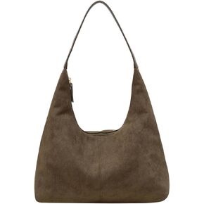 Suede Tote Bag Women Fall Winter Vintage Casual Handbag PU Strap Zip Slip Pocket Matte Shoulder Bag