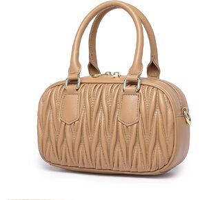 Quilted Shoulder Bag for Women Trendy Small Top Handle Handbags with Zipper Closure Purses