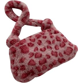 Verdusa Women's Plush Leopard Underarm Shoulder Bags Faux Fur Fuzzy Top Handle Bag