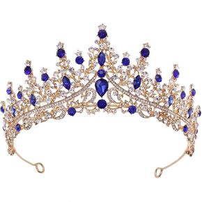 Baroque Wedding Crowns Rhinestone Bridal Crown and Tiara Crystal Bride Crown Prom Costume Party Hair Accessories for Women and Girls (Blue)