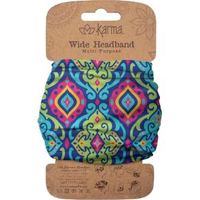 Karma Spanish Blue Headband for Women - Wide - Fabric Headband and Stretchy Hair Scarf - Blue