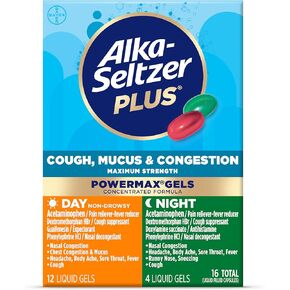 Alka-Seltzer Plus Maxiumum Strength Cough, Mucus & Congestion, Day+Night,  PowerMax Liquid Gels, 24ct