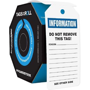 Accuform TAR726 Tags by-The-Roll Inspection and Status Record Tags, Legend "Information", 6.25" Length x 3" Width x 0.010" Thickness, PF-Cardstock, Blue/Black on White (Pack of 250)