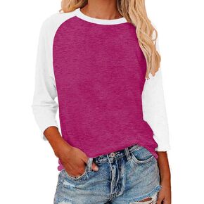 Womens Baseball Tee 3/4 Sleeve Fashion Crewneck Tops Color Block Blouse Casual Raglan Shirt