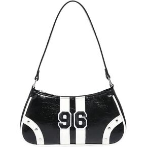 QWINEE Women's Y2k Shoulder Bag PU Leather Letter Print Colorblock Purse Vintage Underarm Clutch Handbag