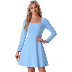 Allegra K Women's Vintage Long Sleeve Beaded Scoop Neck High Waist A-Line Dress