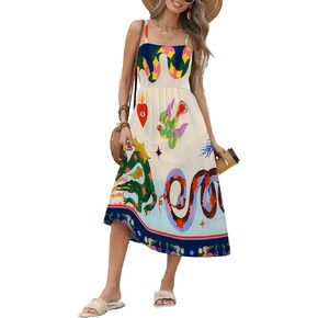 Zeagoo Women's Summer Casual Boho Sundress Spaghetti Strap Square Neck Flowy Midi Dresses A Line Beach Dress with Pockets