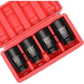 MIXPOWER 4-Piece 1/2'' Drive Deep Impact Socket Set, 6 Point, CR-MO,Metric,32,33,35,36mm, Spindle Axle Nut Impact Socket Set