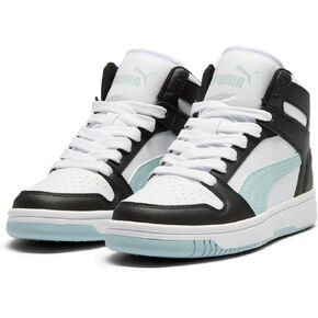 PUMA Rebound Layup Mid Sneaker, Alpine Snow Black-Toasted Almond, 5 US Unisex Big Kid
