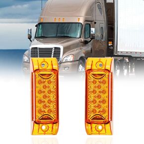 2PCS Side Marker Light Fit for Freightliner Cascadia Amber LED Side Marker Turn Signal Cab Parking Light Lamps Sealed （B syle）